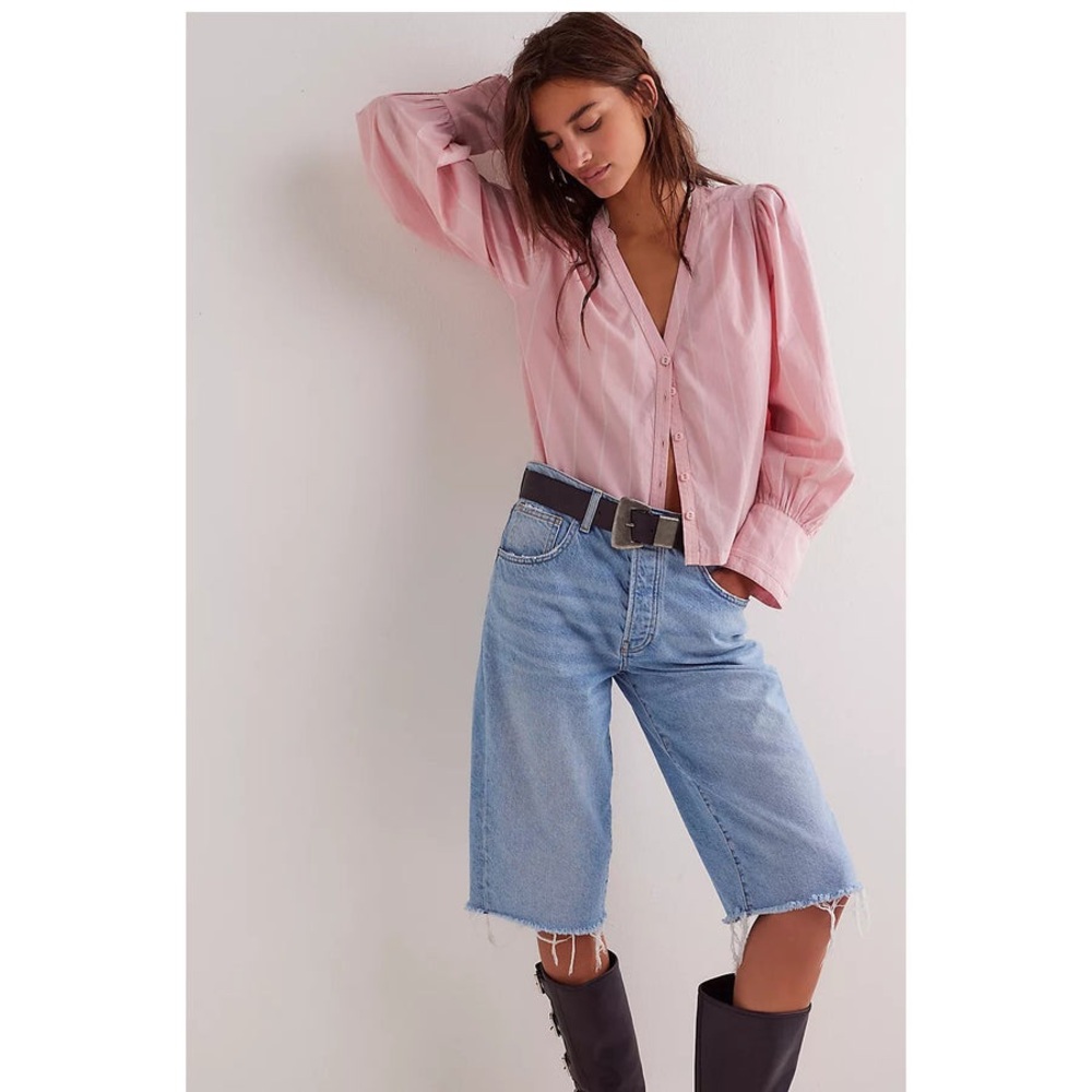 Free People -We The Free Farmhouse Fresh Top Blouse Shirt Striped Cotton